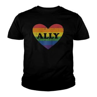 Ally Rainbow Flag Heart For Lgbt Gay And Lesbian Support Raglan Baseball Tee Youth T-shirt