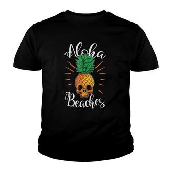 Aloha Beaches Hawaii Pineapple Skull Vacation Youth T-shirt | Mazezy