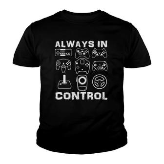 Always In Control Funny Retro Gaming Video Game Player Teen Youth T-shirt | Mazezy