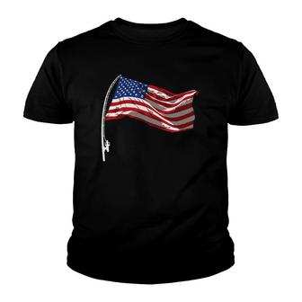 American Flag Fishing Rod 4Th Of July Patriotic Fisherman Youth T-shirt - Thegiftio UK