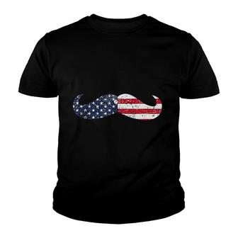 American Flag Mustache 4th Of July Gift Youth T-shirt | Mazezy