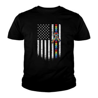 American Flag Puzzle Awareness Gift Youth T-shirt - Thegiftio UK