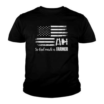 American Flag Tractor So God Made A Farmer Youth T-shirt | Mazezy