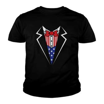 American Flag Tuxedo Bow Tie 4Th Of July Usa Merica Gift Youth T-shirt | Mazezy