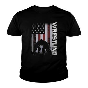 American Flag Wrestling Distressed Wrestle Gift Tee Youth T-shirt | Mazezy