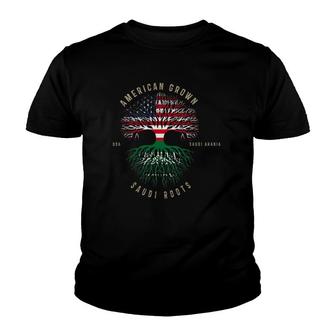 American Grown Saudi Roots America Flag Saudi Arabia Youth T-shirt | Mazezy