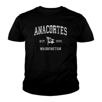 Anacortes Washington Wa Vintage Boat Anchor Flag Design Tee Youth T-shirt