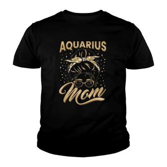 Aquarius Mom Zodiac Sign With Messy Bun Hairband Mothers Day Youth T-shirt | Mazezy