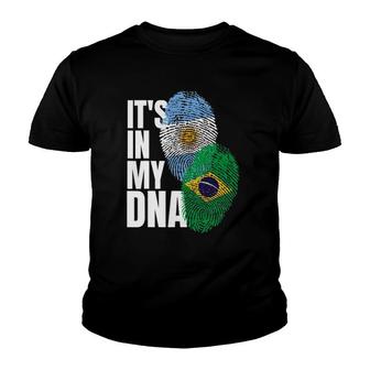 Argentinian And Brazilian Mix Dna Flag Heritage Youth T-shirt | Mazezy