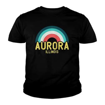 Aurora Illinois Vintage Retro Rainbow Raglan Baseball Tee Youth T-shirt - Thegiftio UK