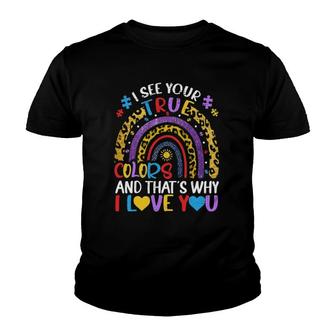 Autism Awareness Rainbow I See Your True Colors Puzzle Piece Youth T-shirt | Mazezy