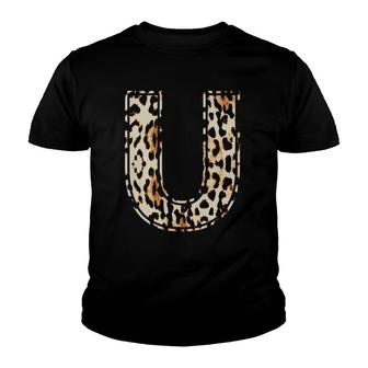 Awesome Letter U Initial Name Leopard Cheetah Print Youth T-shirt | Mazezy