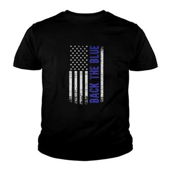 Back The Blue American Flag Raw Youth T-shirt | Mazezy