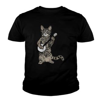 Banjo Cat Funny Retro Style Bluegrass & Tabby Cat Lover Youth T-shirt | Mazezy