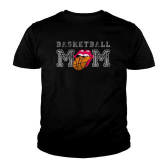 Basketball Mom Smile Lips Tongue Slam Dunk Team Mother Fan Youth T-shirt | Mazezy