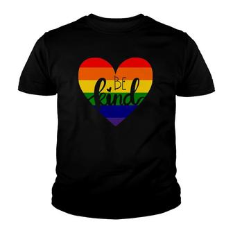 Be Kind Heart Rainbow Pride Lbgtq Awareness Youth T-shirt | Mazezy
