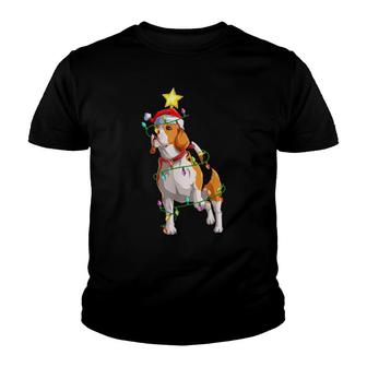 Beagle Dog Xmas Lighting Tree Matching Beagle Christmas Youth T-shirt | Mazezy