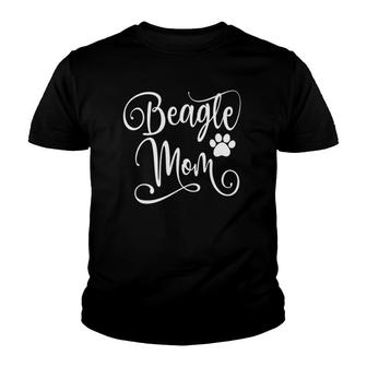 Beagle Mom Dog Lover Paw Print White Script Mother's Day Youth T-shirt | Mazezy