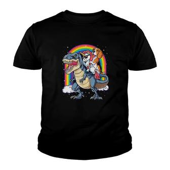 Beagle Unicorn Riding Dinosaur Youth T-shirt | Mazezy