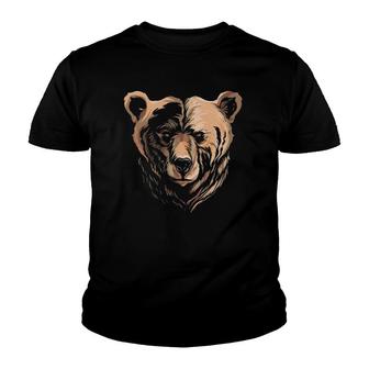Bear Grizzly Face Looking At Head Bear Youth T-shirt | Mazezy