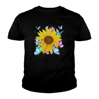 Beautiful Nature Yellow Flowers Florist Butterfly Sunflower Youth T-shirt | Mazezy