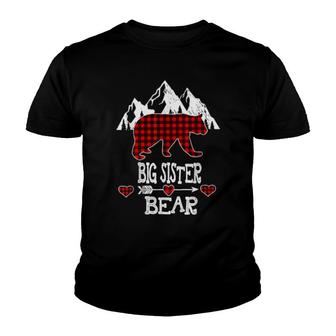 Big Sister Bear Christmas Pajama Red Plaid Buffalo Matching Youth T-shirt | Mazezy