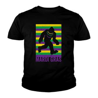 Bigfoot Sasquatch Mardi Gras Beads Fat Tuesday Festival Youth T-shirt | Mazezy