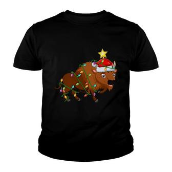 Bison Lighting Xmas Tree Matching Bison Christmas Youth T-shirt | Mazezy