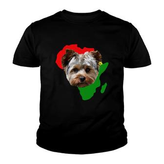 Black History Month African Map Yorkshire Terrier Gift For Pet Lovers Proud Black Youth T-shirt | Mazezy