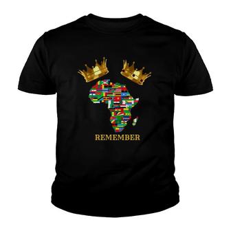 Black Royalty Remember Crown African Flag Map Youth T-shirt | Mazezy