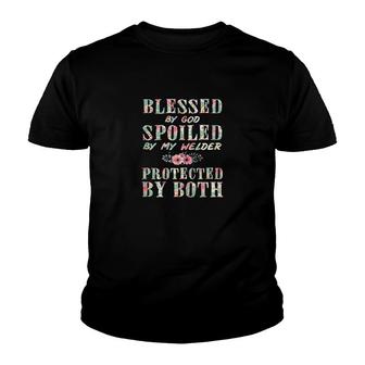 Blessed By God Spoiled By My Welder Wife Youth T-shirt | Mazezy