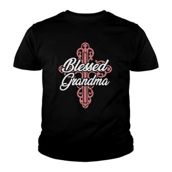 Blessed Grandma Religious Christian Cross Grandmother Gift Youth T-shirt | Mazezy