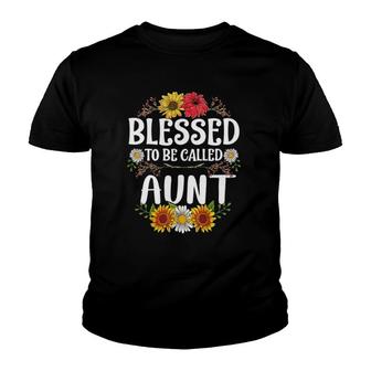 Blessed To Be Called Aunt Mothers Day Gift Floral Youth T-shirt - Thegiftio UK