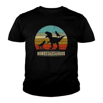 Bonus Dad Dinosaur Bonusdadsaurus 2 Two Kids Christmas Youth T-shirt | Mazezy