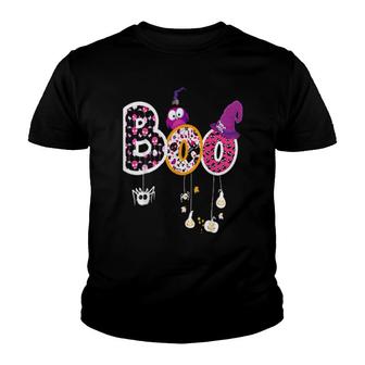 Boo Halloween Costume Spiders, Ghosts, Pumkin & Witch Hat Youth T-shirt | Mazezy