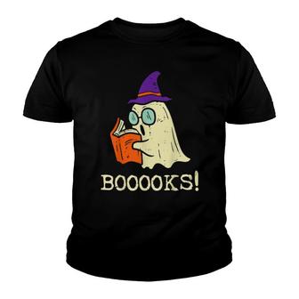 Books Ghost Boo Reading Halloween Teacher Librarian Youth T-shirt | Mazezy
