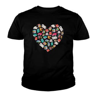 Books Heart Reading Bookish Bookworm Book Lovers Reader Youth T-shirt | Mazezy