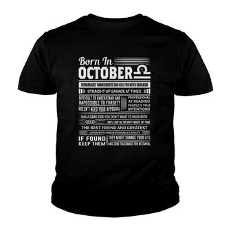 Born In October Libra Funny Birthday Gift Youth T-shirt | Mazezy