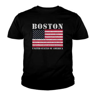 Boston American Flag Distressed Print Youth T-shirt | Mazezy