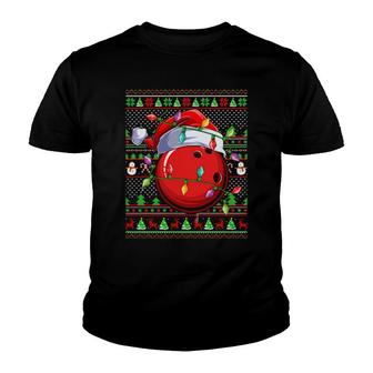 Bowling Ball Matching Santa Ugly Bowling Christmas Youth T-shirt | Mazezy