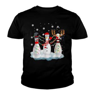 Bowling Christmas Pajama Lights Reindeer Santa Youth T-shirt | Mazezy