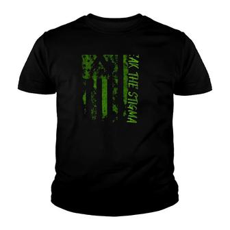 Break The Stigma Mental Health Awareness Green Ribbon American Flag Retro Youth T-shirt | Mazezy DE