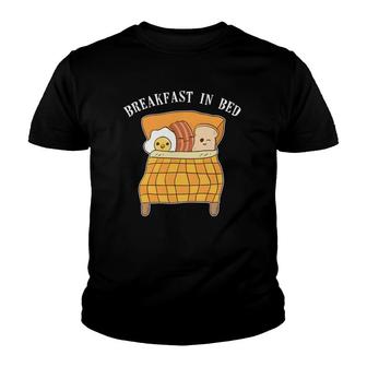 Breakfast In Bed Food Pun Cute Egg Bacon Toast Funny Youth T-shirt | Mazezy