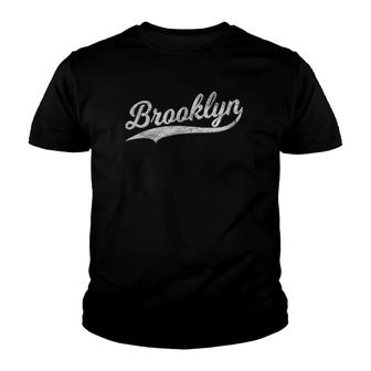 Brooklyn New York Retro Vintage Sports Script Flag Swoosh Youth T-shirt | Mazezy