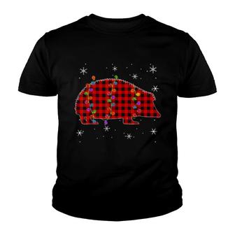 Buffalo Plaid Family Matching Hedgehog Christmas Pajama Youth T-shirt | Mazezy