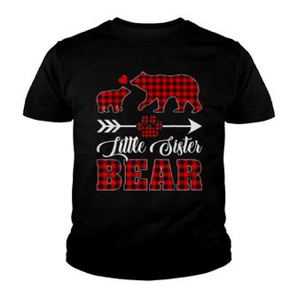 Buffalo Plaid Matching Christmas Little Sister Bear Pajama Youth T-shirt | Mazezy