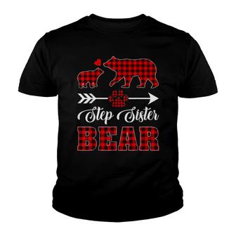 Buffalo Plaid Matching Christmas Step Sister Bear Pajama Youth T-shirt | Mazezy