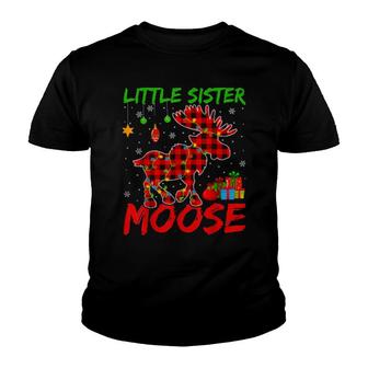 Buffalo Plaid Matching Little Sister Moose Christmas Pajama Youth T-shirt | Mazezy