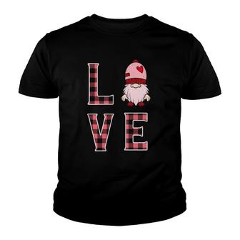 Buffalo Style Pink Plaid Gnome Love & Heart Valentines Gnome Youth T-shirt | Mazezy