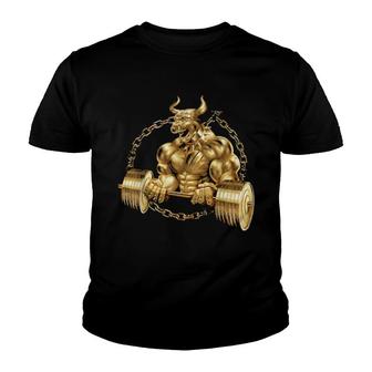 Bull Beast Lifting Taurus Bodybuilding Workout Fitness Gold Youth T-shirt | Mazezy